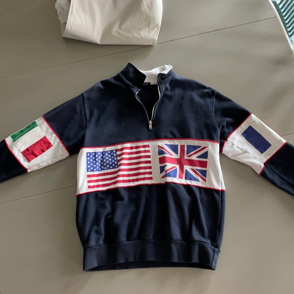brandy melville flag quarter zip